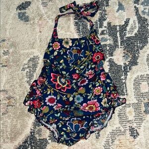 Baby Floral Navy Halter Bubble with Ruffle Butt